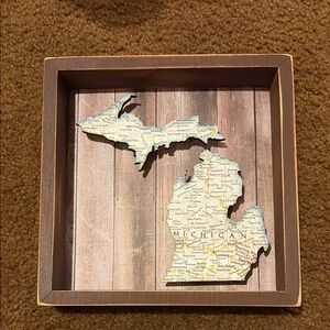 Michigan map sign, wood